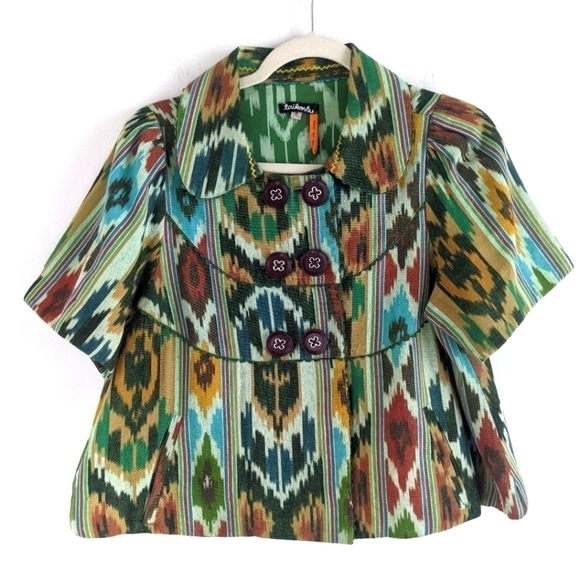 ANTHROPOLOGIE Taikonhu Debonair Cropped Ikat Blazer 10 - Picture 1 of 15